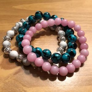Turquoise howlite rhodonite stacking bracelets